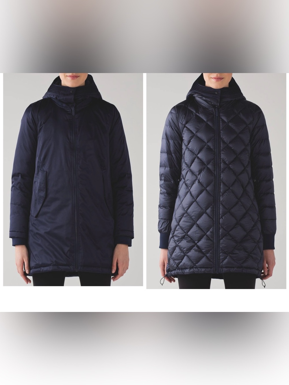 euc Lululemon Women's Navy Reversible Quilted Jacket No Shivers down hood